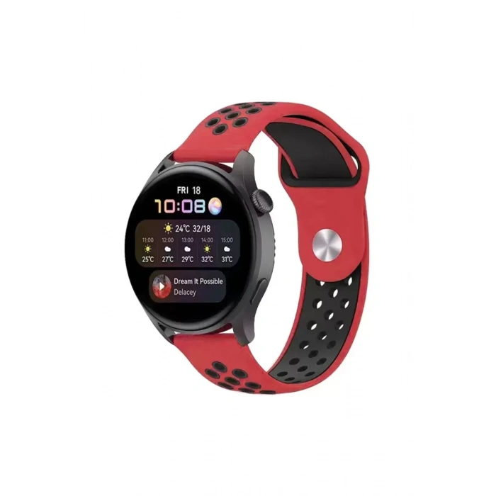 Watch 20mm Spor Delikli Kordon - Kırmızı-Siyah