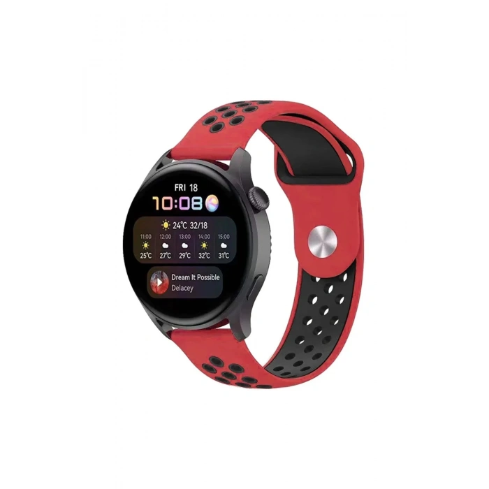 Watch 20mm Spor Delikli Kordon - Kırmızı-Siyah