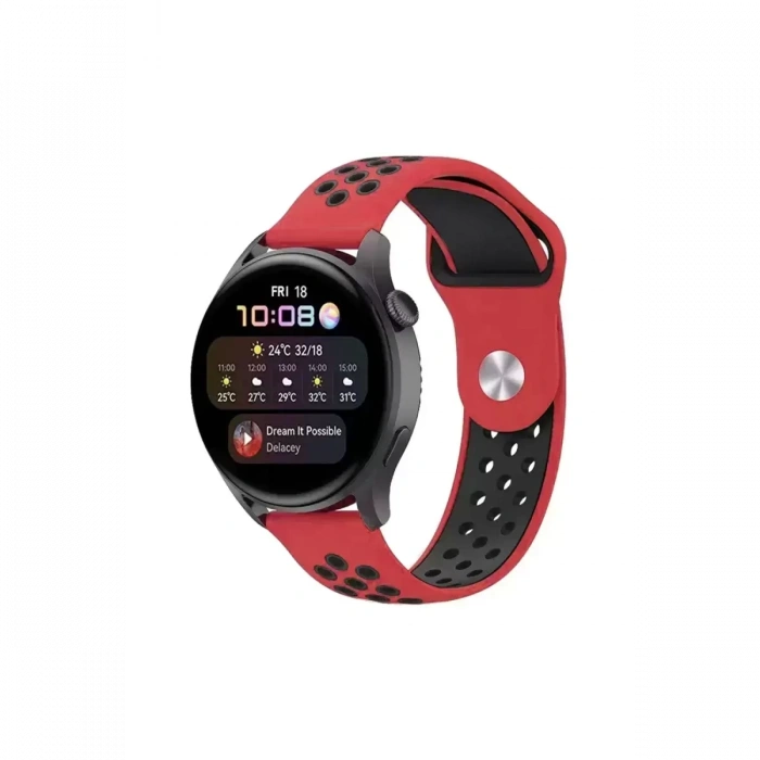 Watch 20mm Spor Delikli Kordon - Kırmızı-Siyah