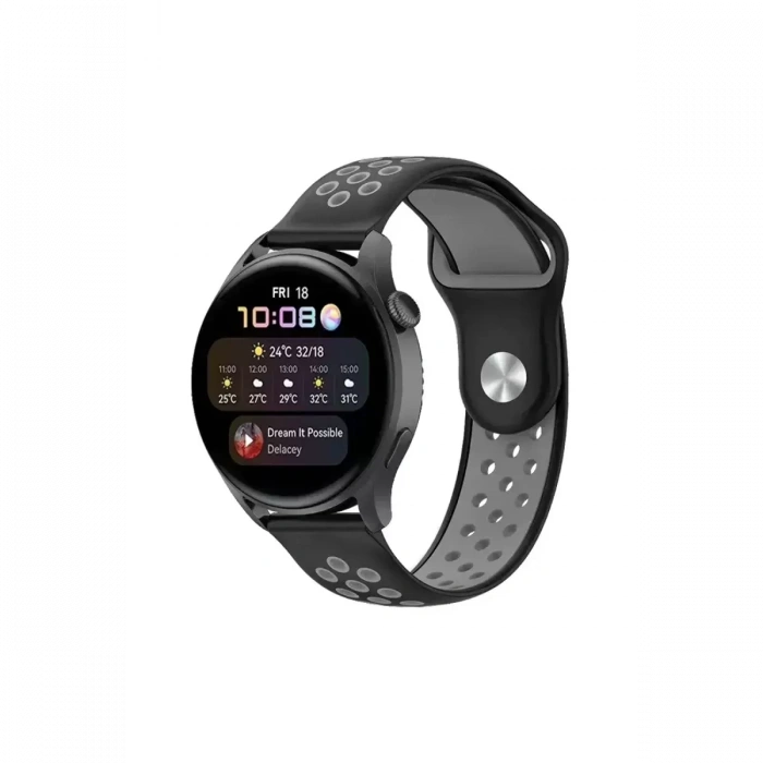 Watch 20mm Spor Delikli Kordon - Siyah-Gri