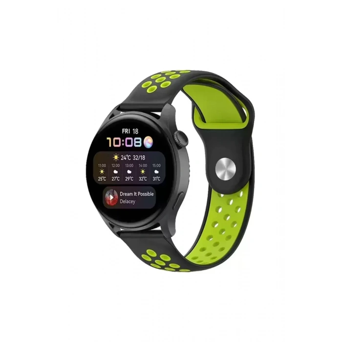 Watch 20mm Spor Delikli Kordon - Siyah-Yeşil