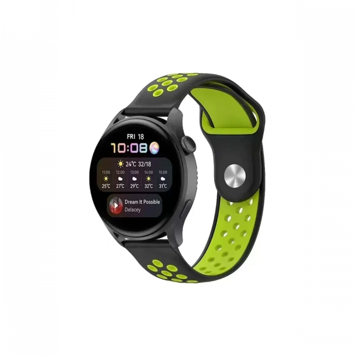 Watch 20mm Spor Delikli Kordon - Siyah-Yeşil