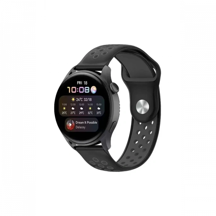 Watch 22mm Spor Delikli Kordon - Siyah-Füme