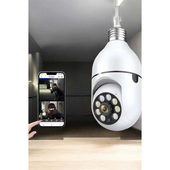 Wifi Kamera Duylu Ampul Görünümlü 360 Derece Dönebilen Ev Kamerası