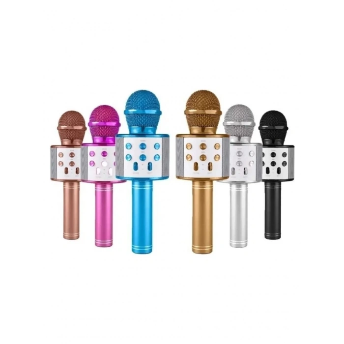 WİRELESS MİKROFON KARAOKE - HOPARLÖR USB ŞARJLI USB - TF - AUX RENKLİ KROM KAPLAMA PİL:800mAh - DC 5V BLS-25 (4887)