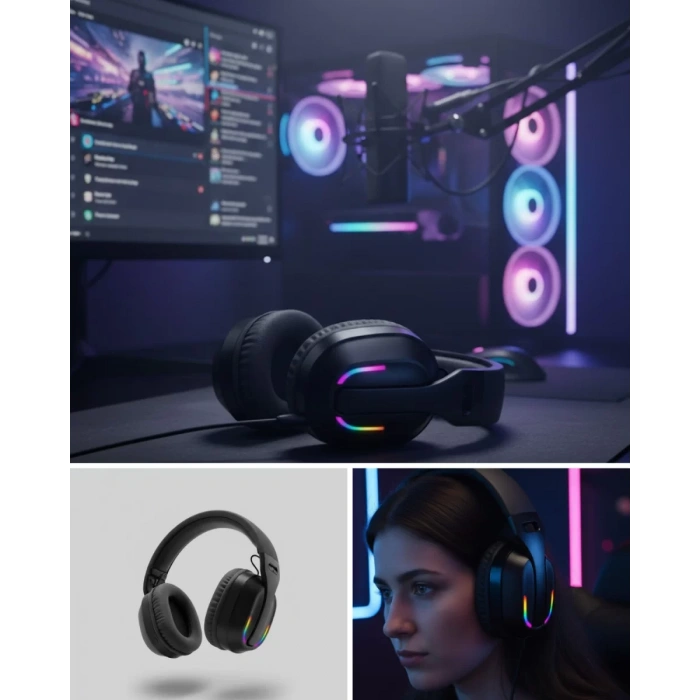 Wireless Oyuncu Kulaklığı Rgb Işıklı Uzun Bataryalı Mikrofonlu Headset
