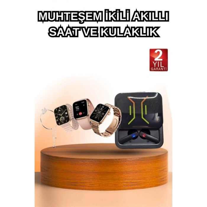 Wireless Şarjlı Akıllı Saat Ve Dijital Göstergeli Kablosuz Bluetooth Kulaklık Nabız Ölçer