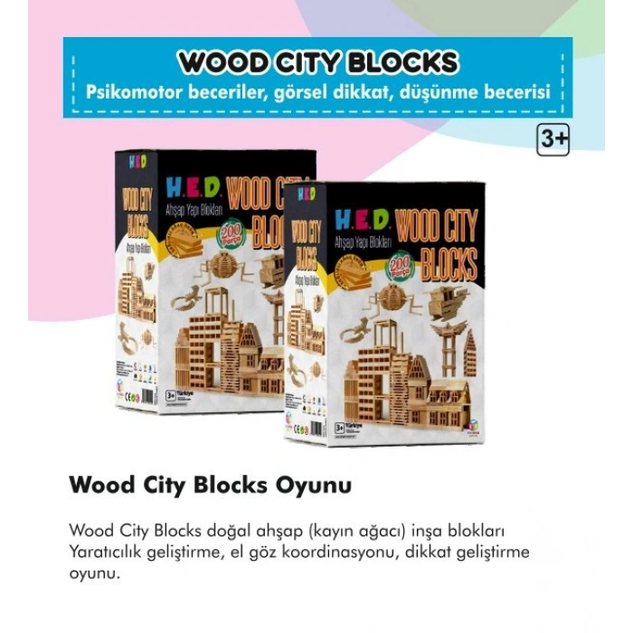 Wood City Blocks Ahşap Şehir Blokları (Kayın Ağacı)