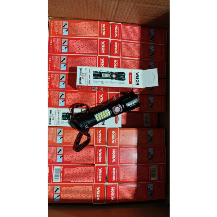 WS-2828 Ultra USB Şarjlı Polis El Feneri, Bekçi, Asker El Feneri Kırmızı Mavi Çakarlı 1000 Lümen (4887)