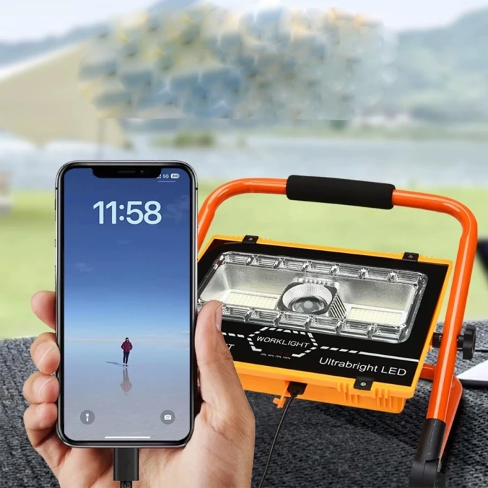 Wt-734 P70 Led Solar Panel Şarjlı Taşınabilir Projektör (176 Smd + Yan Led)