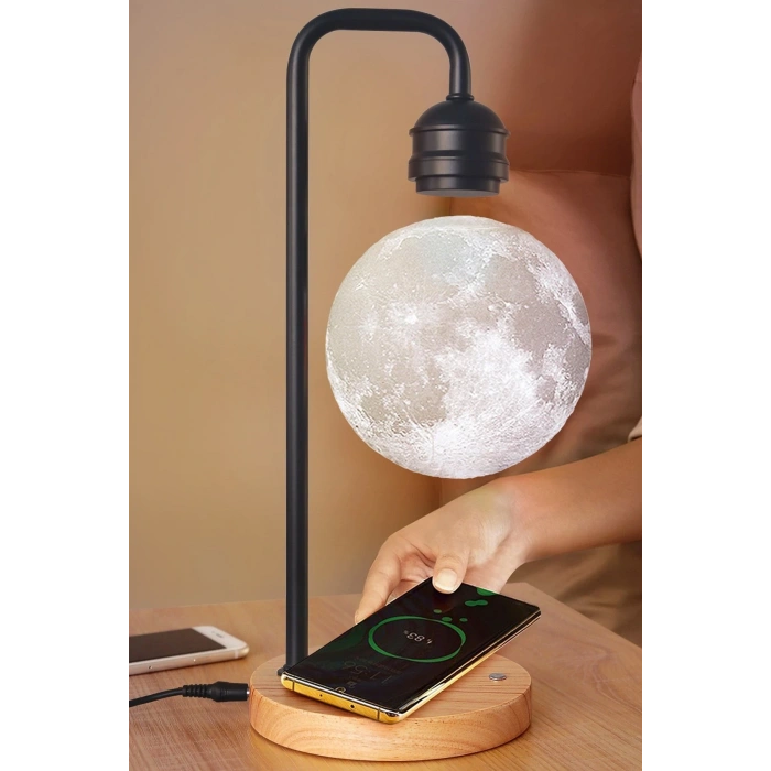 XF02 Ay Görünümlü Kablosuz Şarj Özellikli Gece Lambası - Siyah