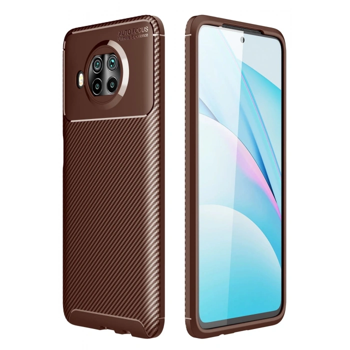 Xiaomi Mi 10T Lite Kılıf Auto Focus Karbon Kapak - Kahverengi