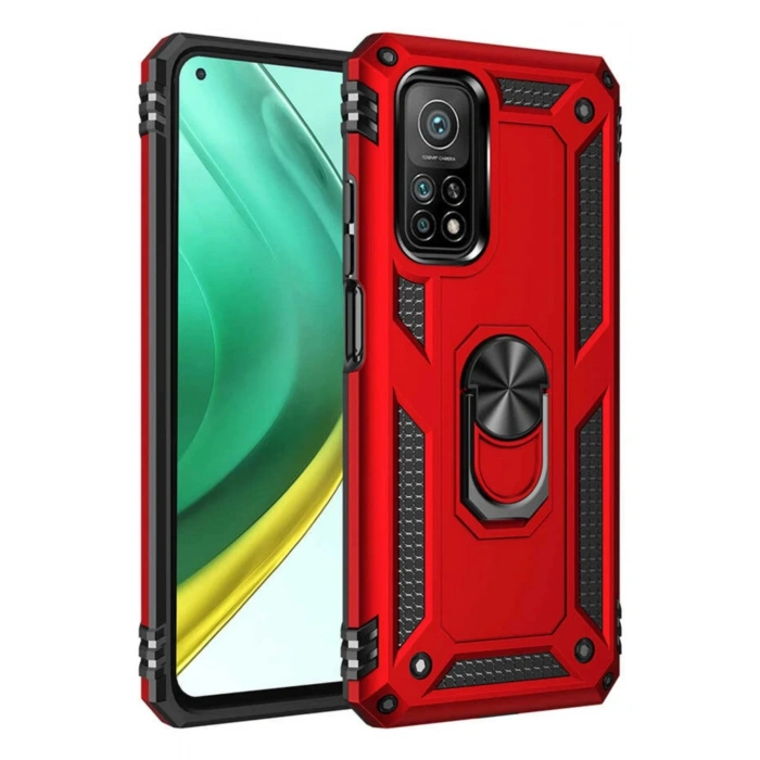 Xiaomi Mi 10T Pro Kılıf Sofya Yüzüklü Silikon Kapak - Kırmızı