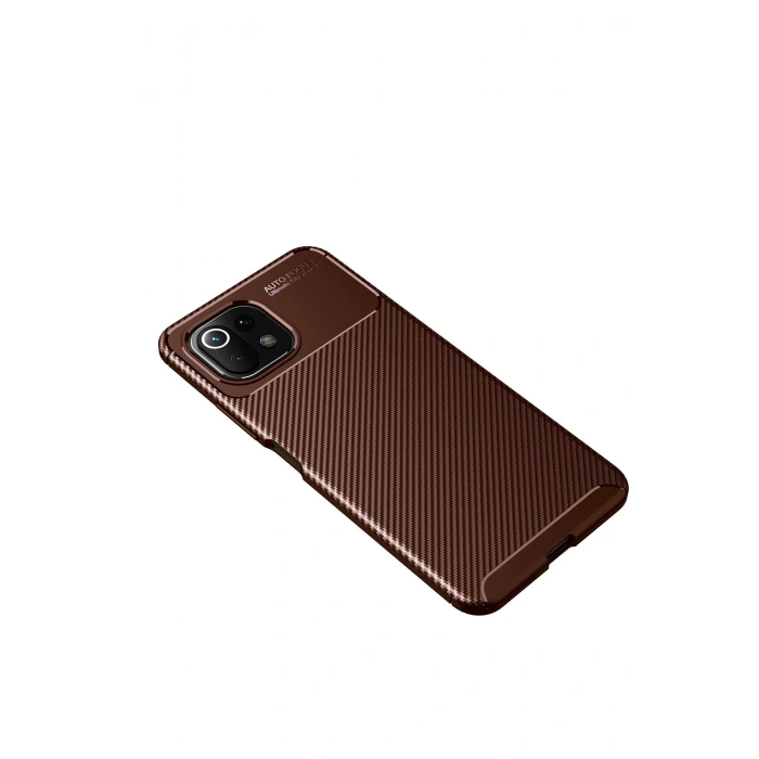 Xiaomi Mİ 11 Lite Kılıf Auto Focus Karbon Kapak - Kahverengi