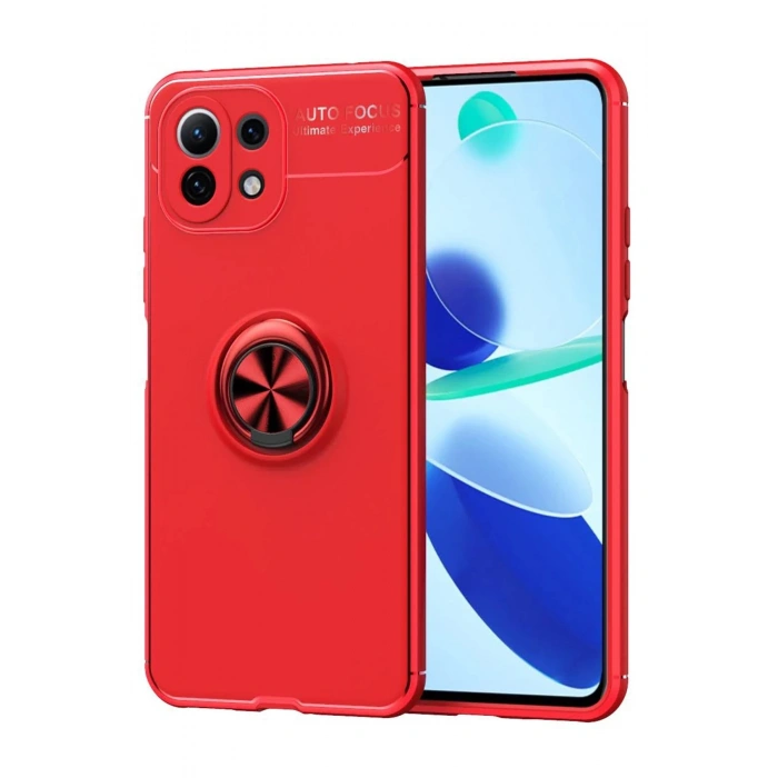 Xiaomi Mİ 11 Lite Kılıf Range Yüzüklü Silikon - Kırmızı