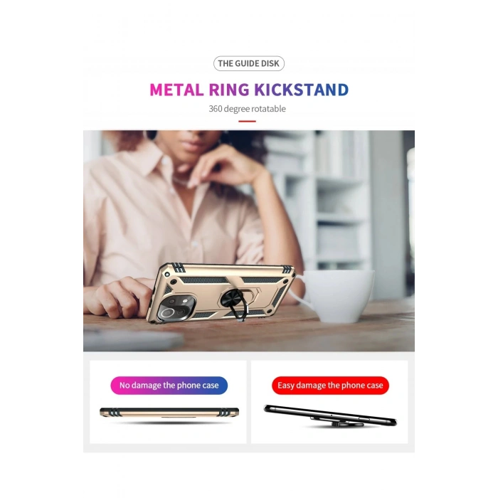 Xiaomi Mİ 11 Lite Kılıf Sofya Yüzüklü Silikon Kapak - Gold