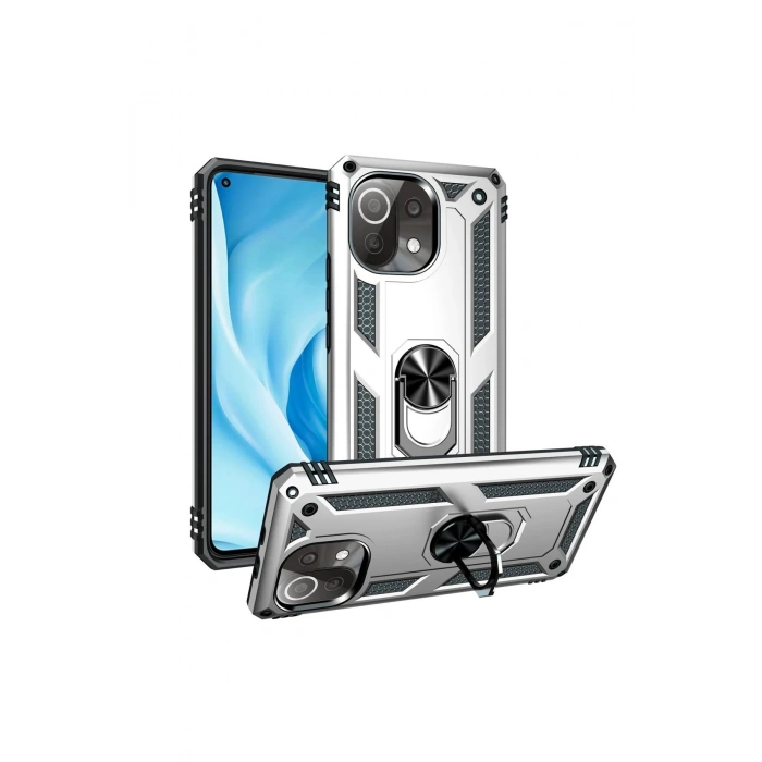 Xiaomi Mİ 11 Lite Kılıf Sofya Yüzüklü Silikon Kapak - Gümüş