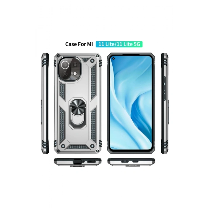 Xiaomi Mİ 11 Lite Kılıf Sofya Yüzüklü Silikon Kapak - Gümüş