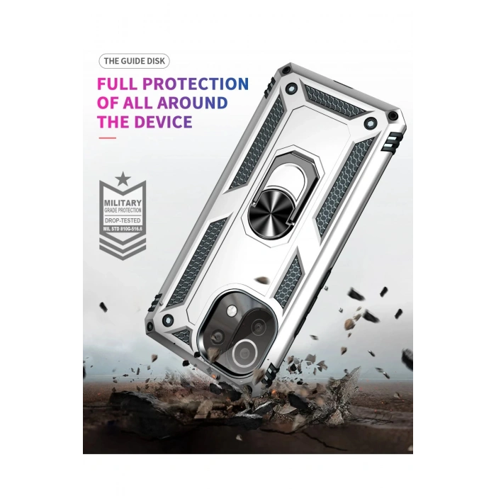 Xiaomi Mİ 11 Lite Kılıf Sofya Yüzüklü Silikon Kapak - Gümüş