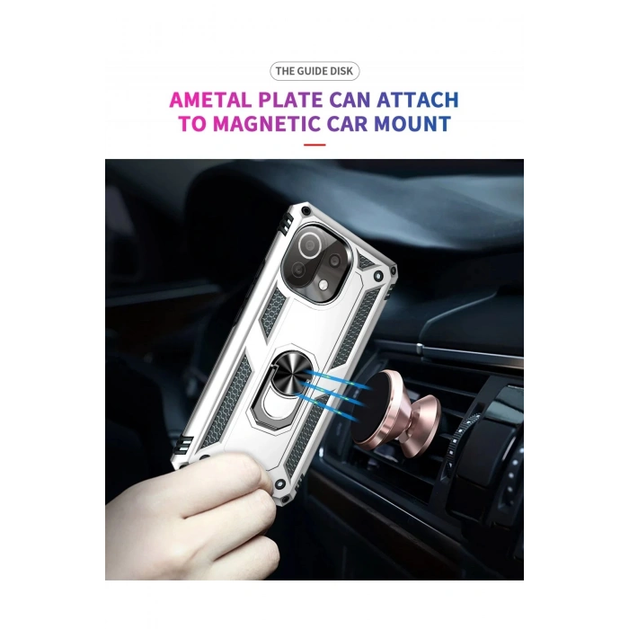 Xiaomi Mİ 11 Lite Kılıf Sofya Yüzüklü Silikon Kapak - Gümüş