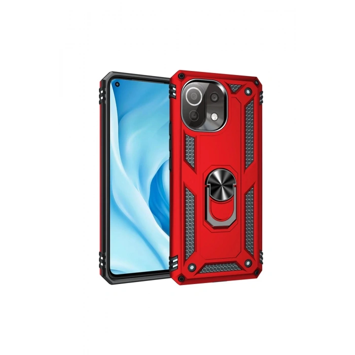 Xiaomi Mİ 11 Lite Kılıf Sofya Yüzüklü Silikon Kapak - Kırmızı