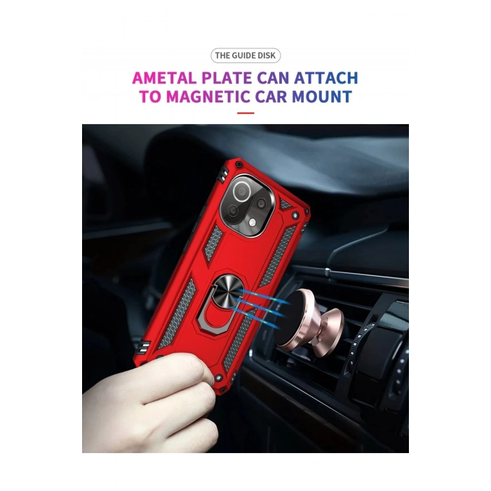 Xiaomi Mİ 11 Lite Kılıf Sofya Yüzüklü Silikon Kapak - Kırmızı