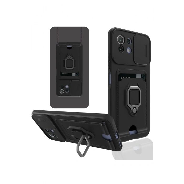 Xiaomi Mİ 11 Lite Kılıf Zuma Kartvizitli Yüzüklü Silikon - Siyah