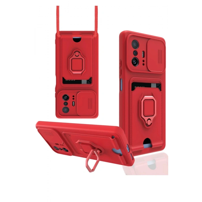 Xiaomi Mi 11T Pro Kılıf Zuma Kartvizitli Yüzüklü Silikon - Kırmızı