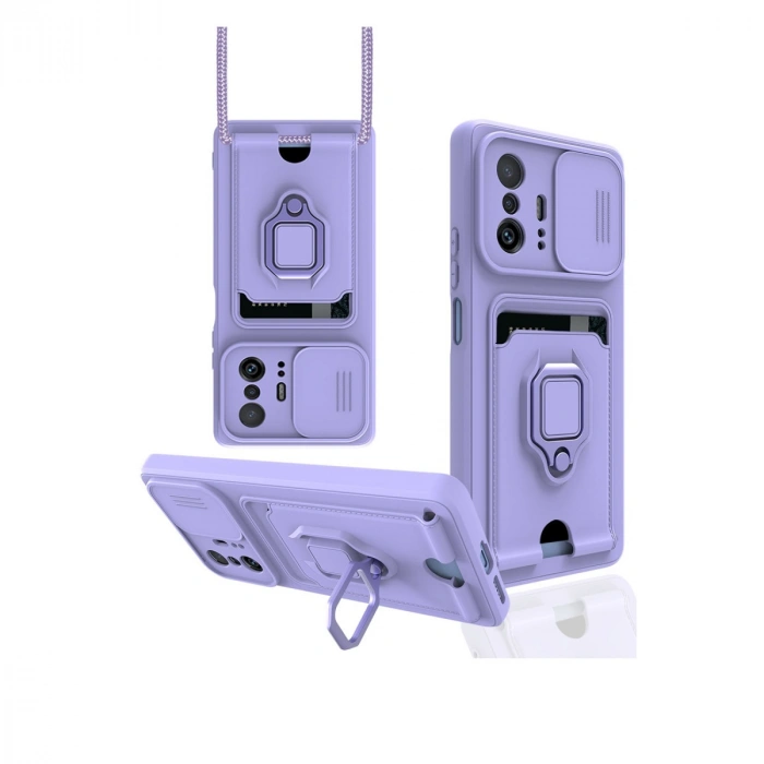 Xiaomi Mi 11T Pro Kılıf Zuma Kartvizitli Yüzüklü Silikon - Lila