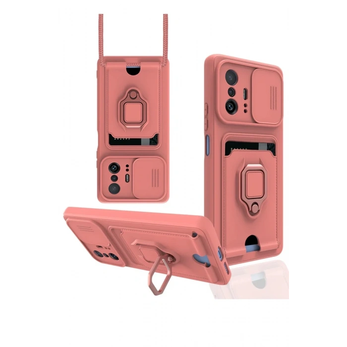 Xiaomi Mi 11T Pro Kılıf Zuma Kartvizitli Yüzüklü Silikon - Pembe