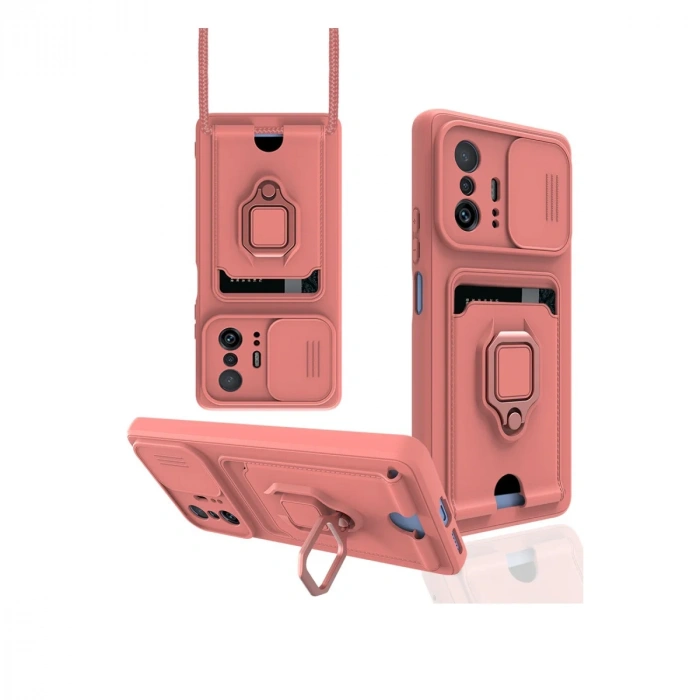 Xiaomi Mi 11T Pro Kılıf Zuma Kartvizitli Yüzüklü Silikon - Pembe