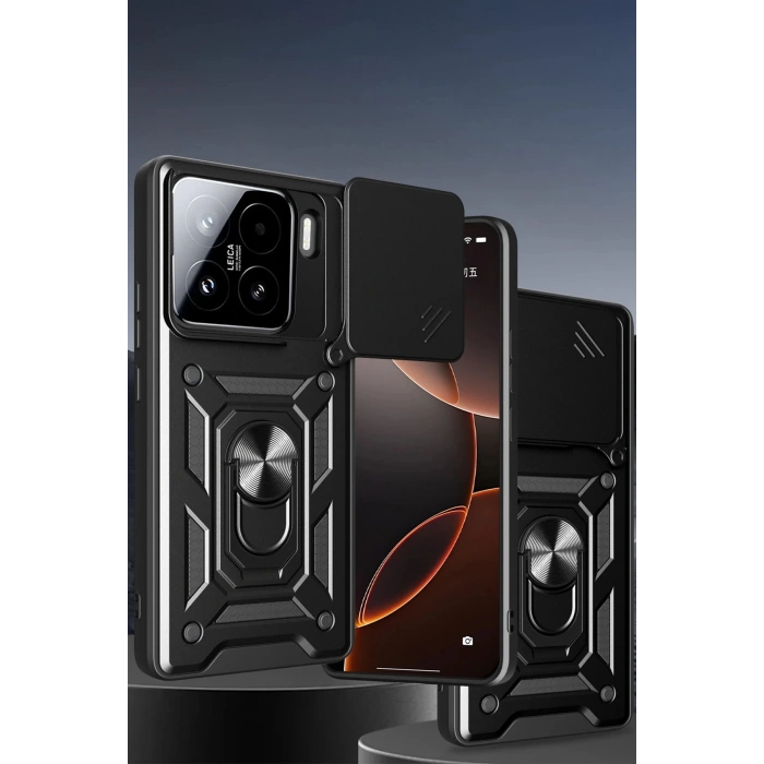 Xiaomi Mi 15 Pro Kılıf Pars Lens Yüzüklü Silikon - Siyah