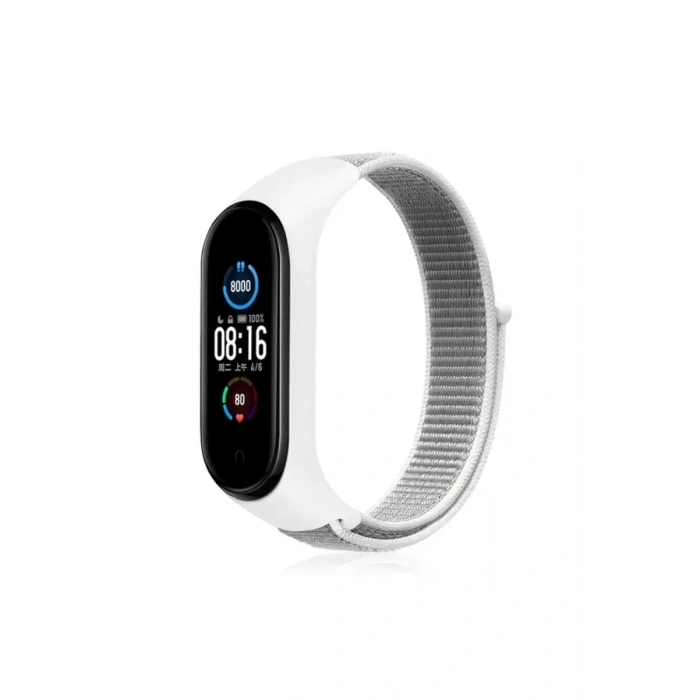 Xiaomi Mi Band 4 Hasırlı Cırtcırtlı Kordon - Beyaz