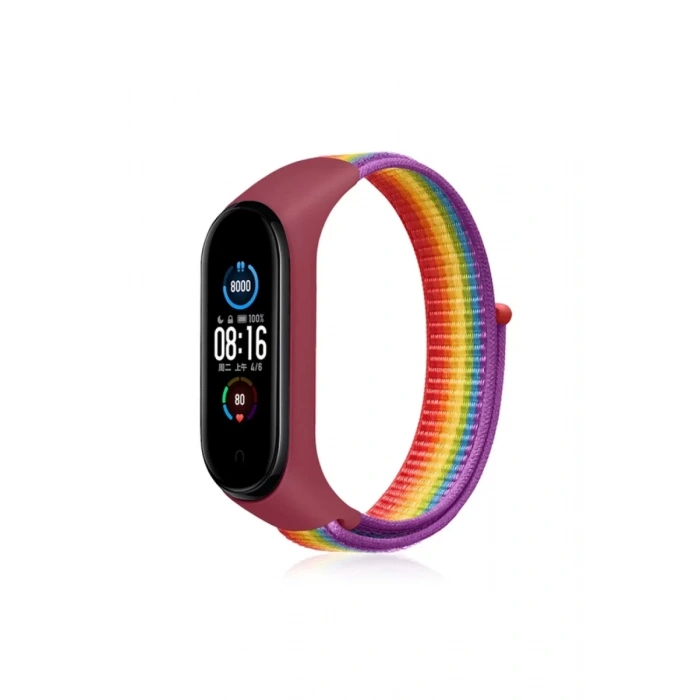 Xiaomi Mi Band 4 Hasırlı Cırtcırtlı Kordon - Gökkuşağı