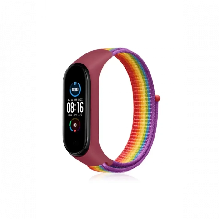 Xiaomi Mi Band 4 Hasırlı Cırtcırtlı Kordon - Gökkuşağı