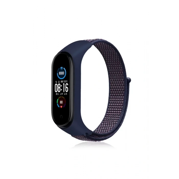 Xiaomi Mi Band 4 Hasırlı Cırtcırtlı Kordon - Lacivert-Mor