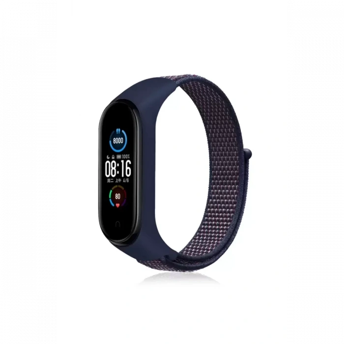 Xiaomi Mi Band 4 Hasırlı Cırtcırtlı Kordon - Lacivert-Mor
