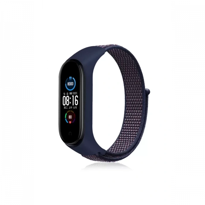 Xiaomi Mi Band 4 Hasırlı Cırtcırtlı Kordon - Lacivert-Mor