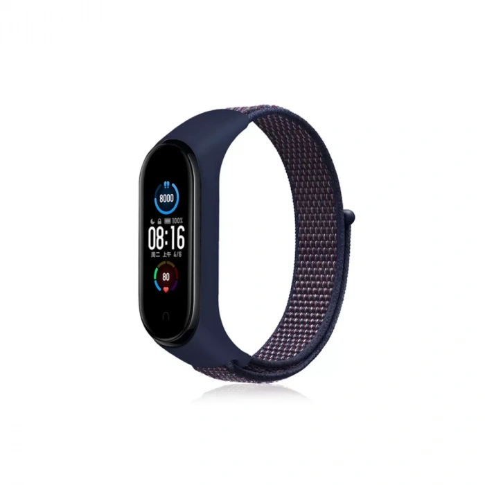 Xiaomi Mi Band 4 Hasırlı Cırtcırtlı Kordon - Lacivert-Mor