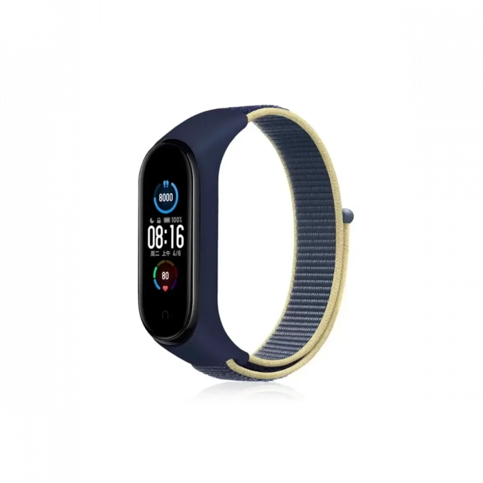 Xiaomi Mi Band 4 Hasırlı Cırtcırtlı Kordon - Sarı-Lacivert