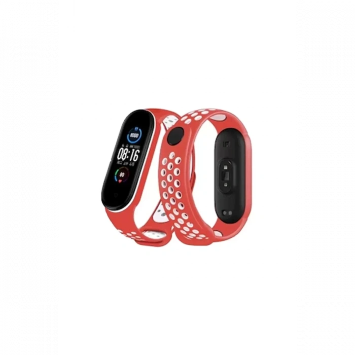 Xiaomi Mi Band 4 Spor Delikli Kordon - Kırmızı-Beyaz