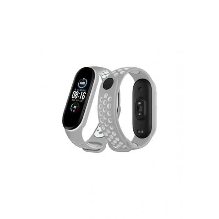 Xiaomi Mi Band 6 Spor Delikli Kordon - Gri-Kırmızı