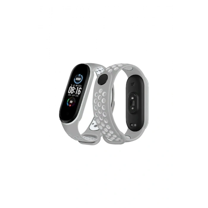 Xiaomi Mi Band 6 Spor Delikli Kordon - Gri-Kırmızı