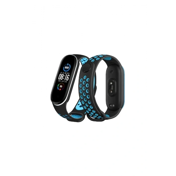 Xiaomi Mi Band 6 Spor Delikli Kordon - Siyah-Mavi-Beyaz
