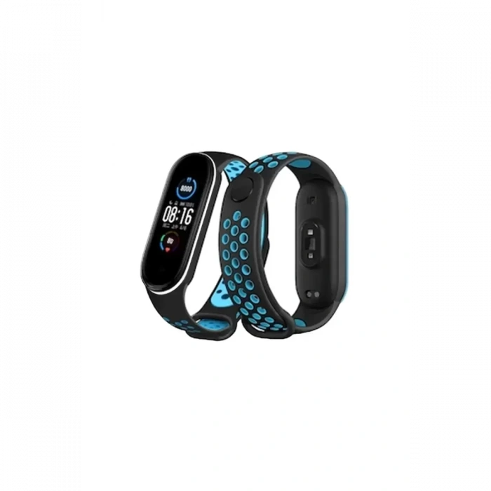 Xiaomi Mi Band 6 Spor Delikli Kordon - Siyah-Mavi-Beyaz