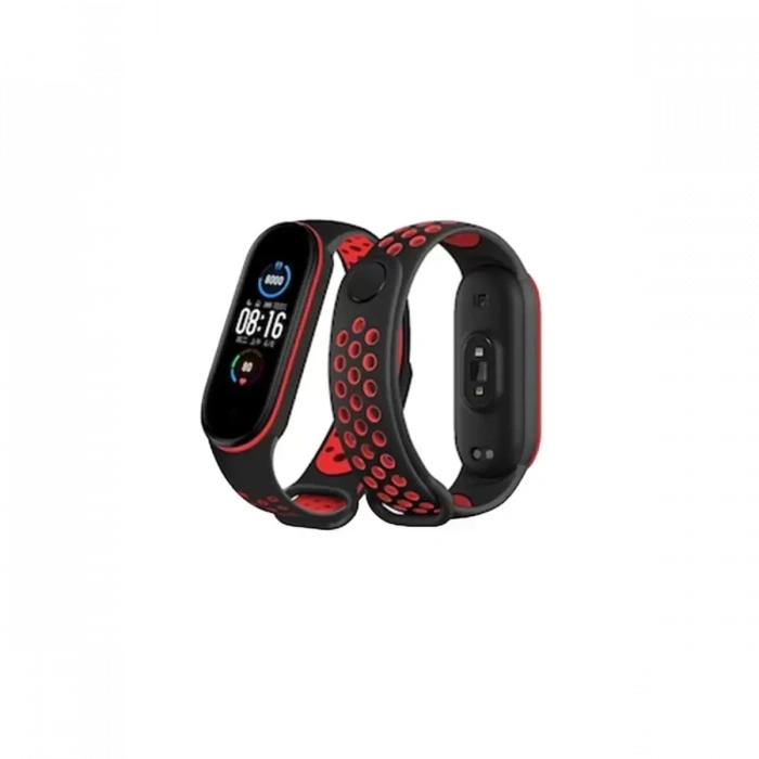 Xiaomi Mi Band 7 Spor Delikli Kordon - Siyah-Kırmızı