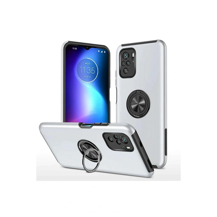 Xiaomi Poco F3 Kılıf Elit Yüzüklü Kapak - Gümüş