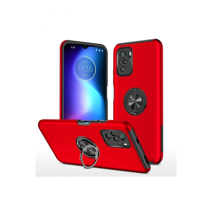 Xiaomi Poco F3 Kılıf Elit Yüzüklü Kapak - Kırmızı