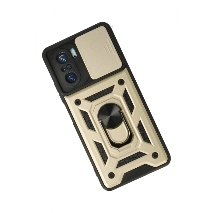 Xiaomi Poco F3 Kılıf Pars Lens Yüzüklü Silikon - Gold