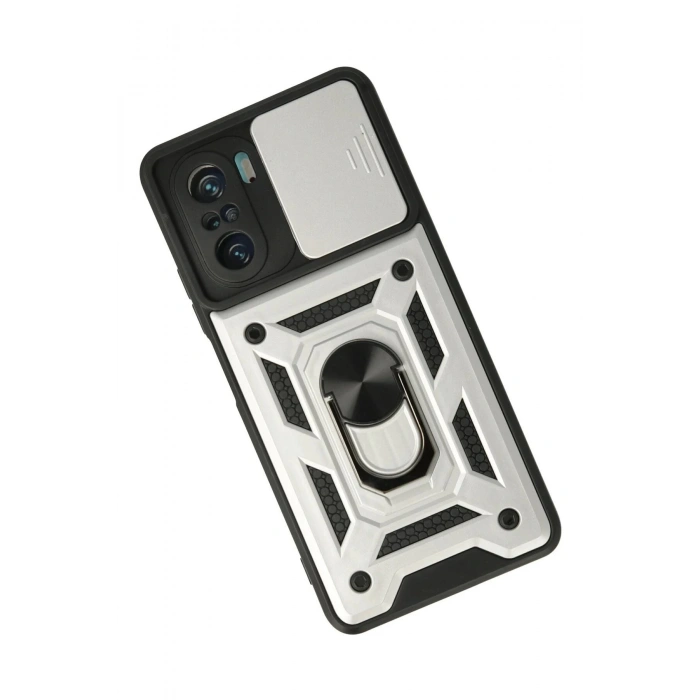 Xiaomi Poco F3 Kılıf Pars Lens Yüzüklü Silikon - Gümüş